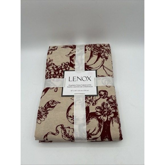 Lenox Other - Lenox Pumpkin Toile Tablecloth 60x102 Oblong Spice Burnt Red Harvest Cotton